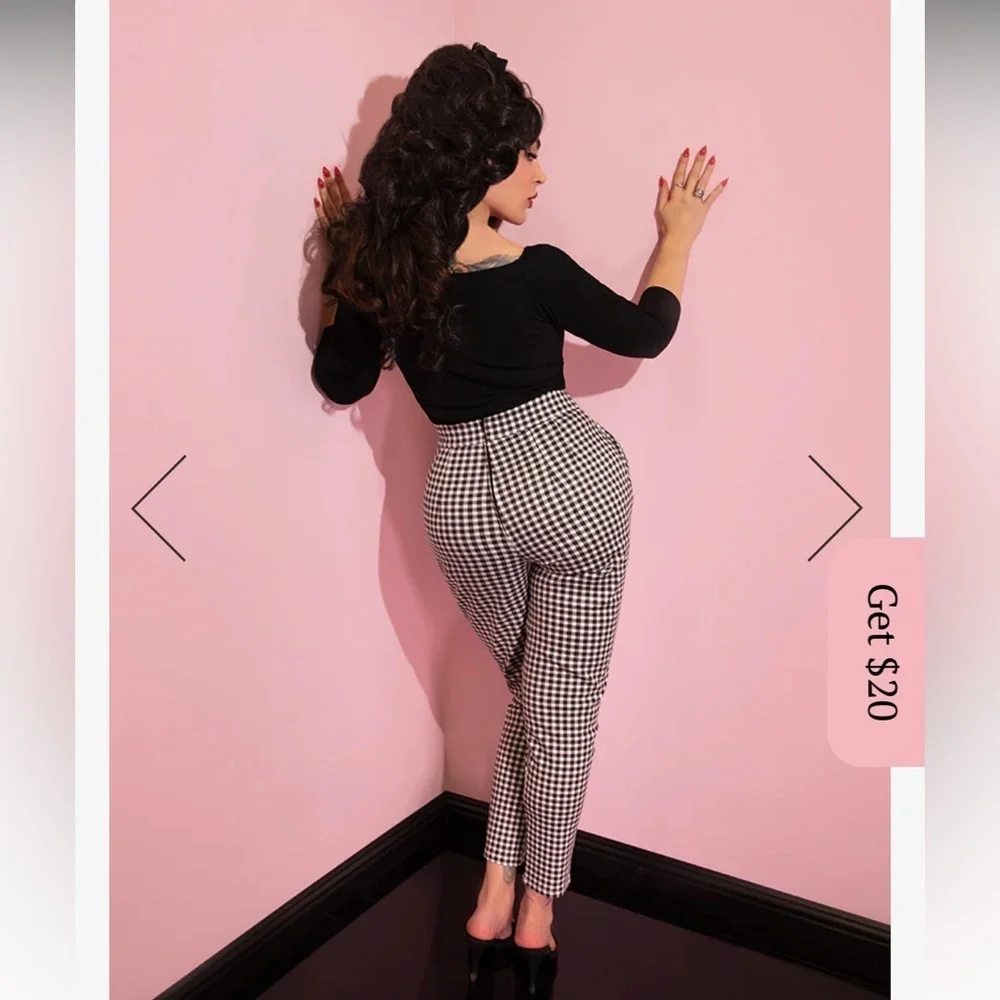 NWT Vixen by Micheline Pitt Black Gingham Cigarette Pants - Picture 2 of 11